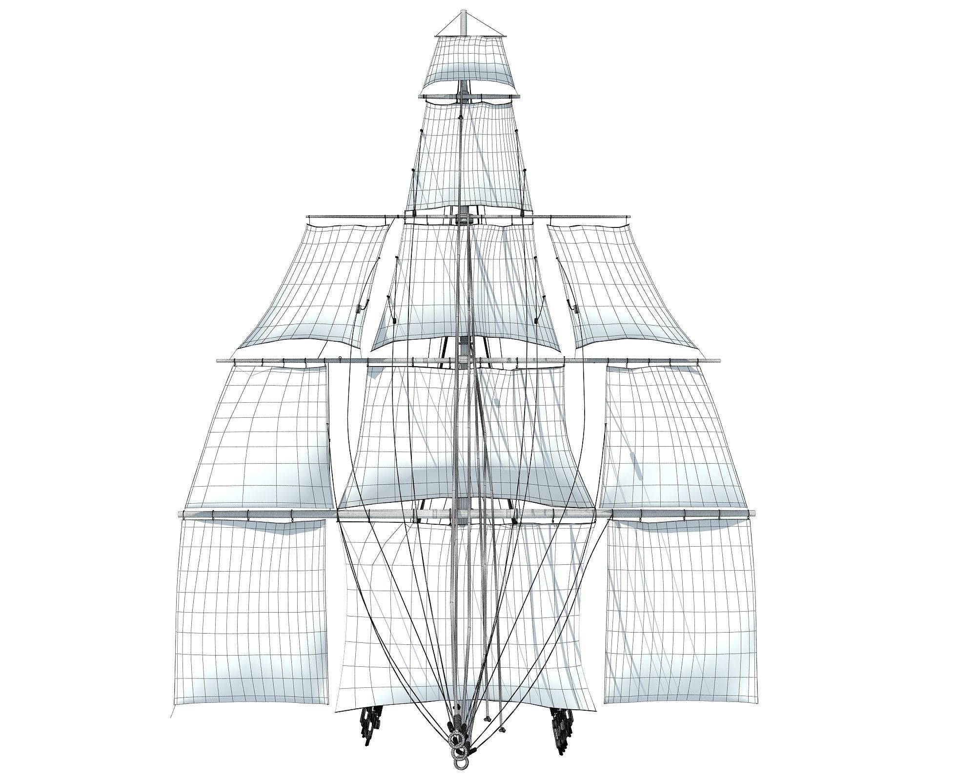 White Sailing Ship Mast 3D model_12