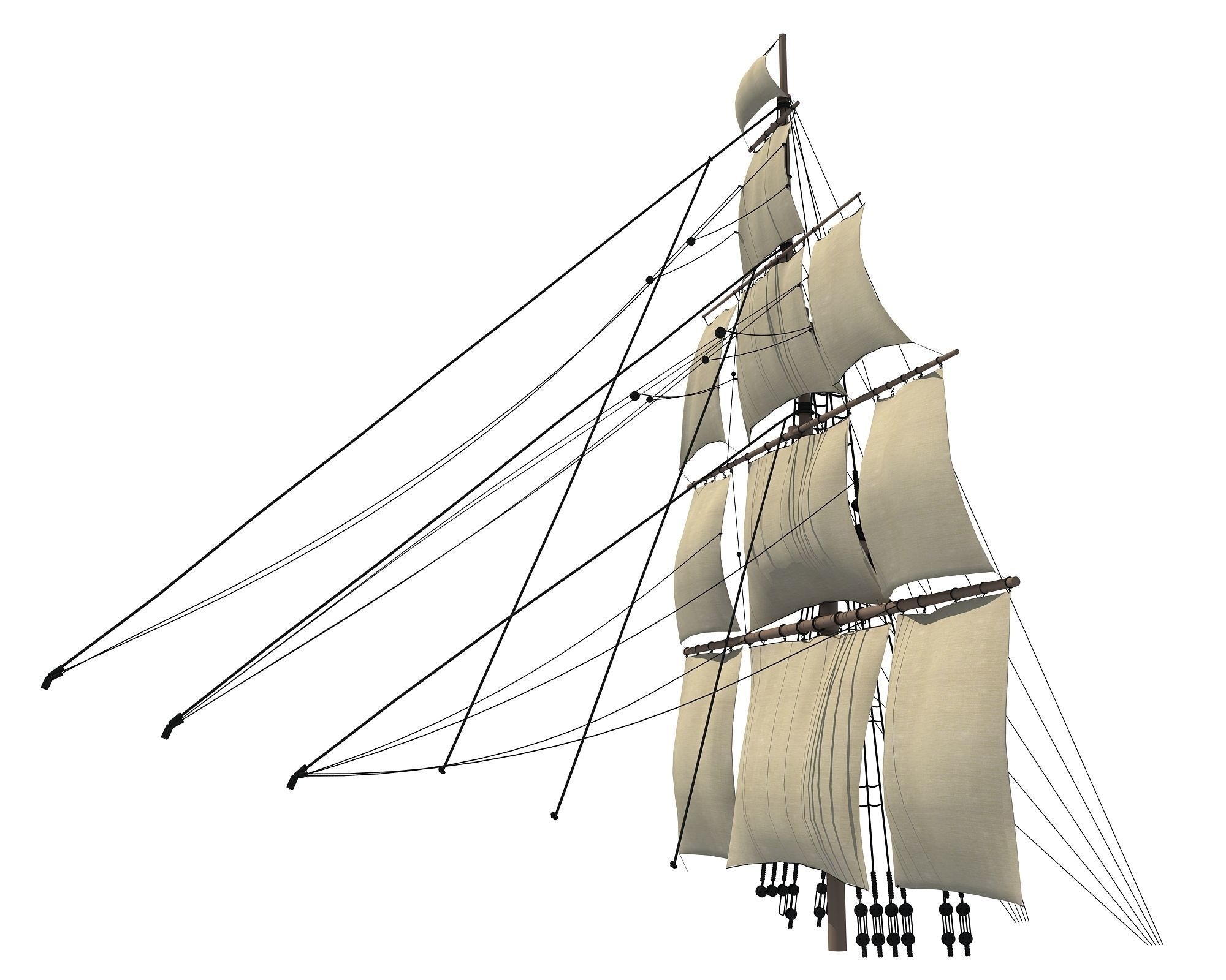 White Sailing Ship Mast 3D model_4
