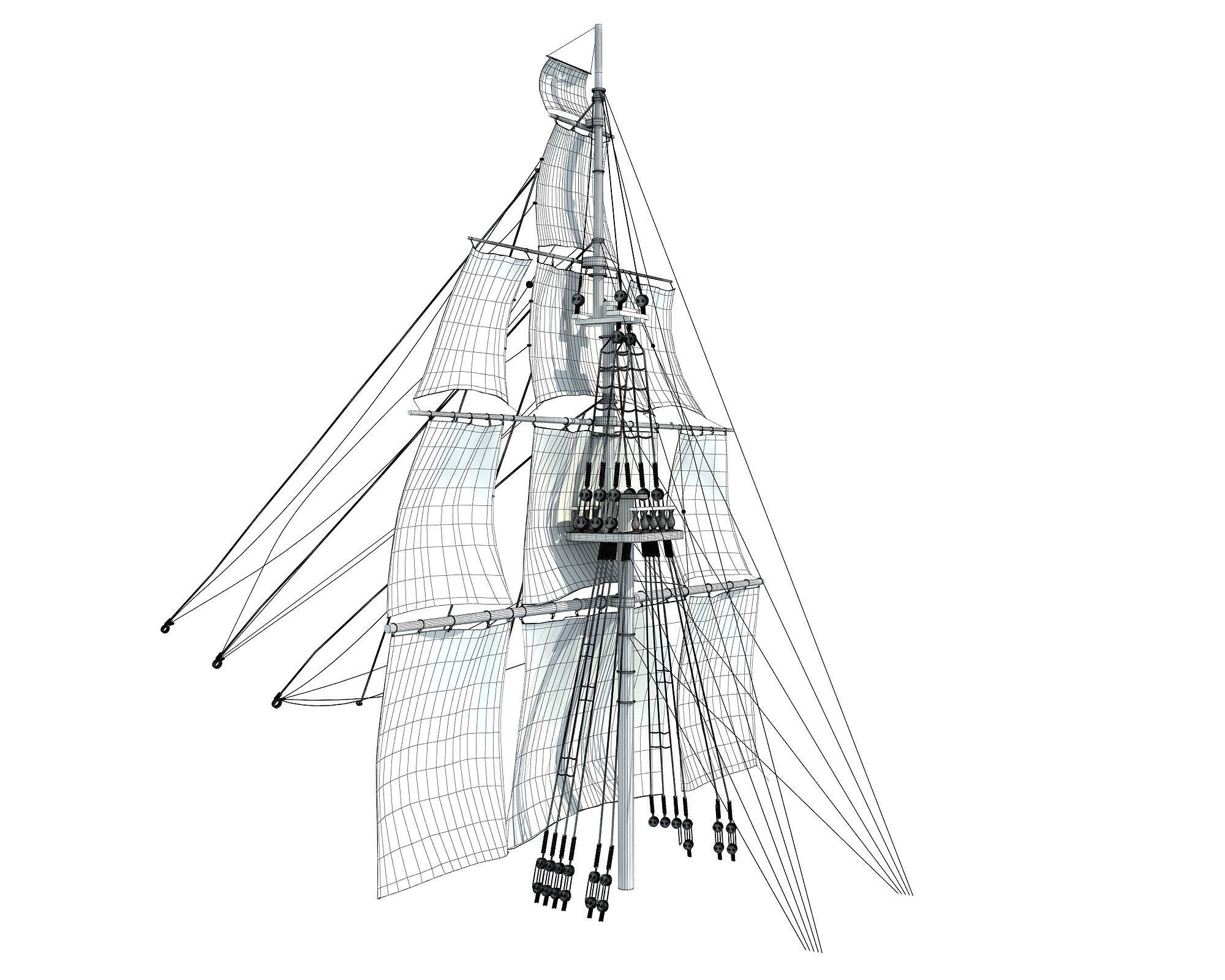 White Sailing Ship Mast 3D model_11