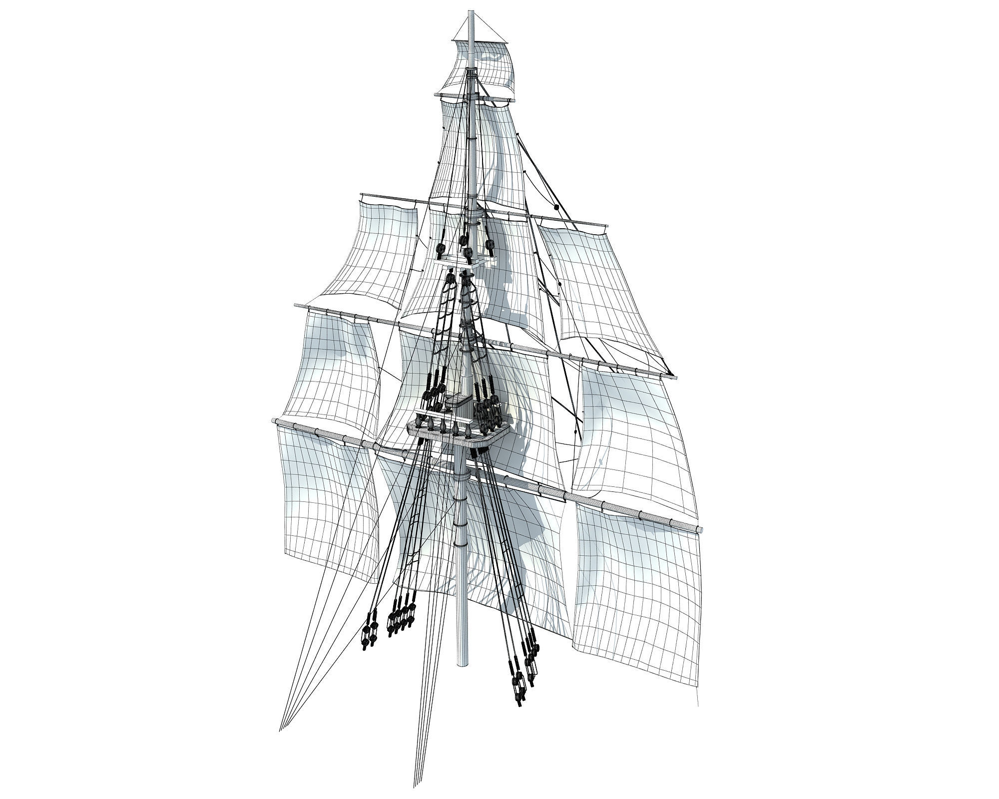 White Sailing Ship Mast 3D model_10