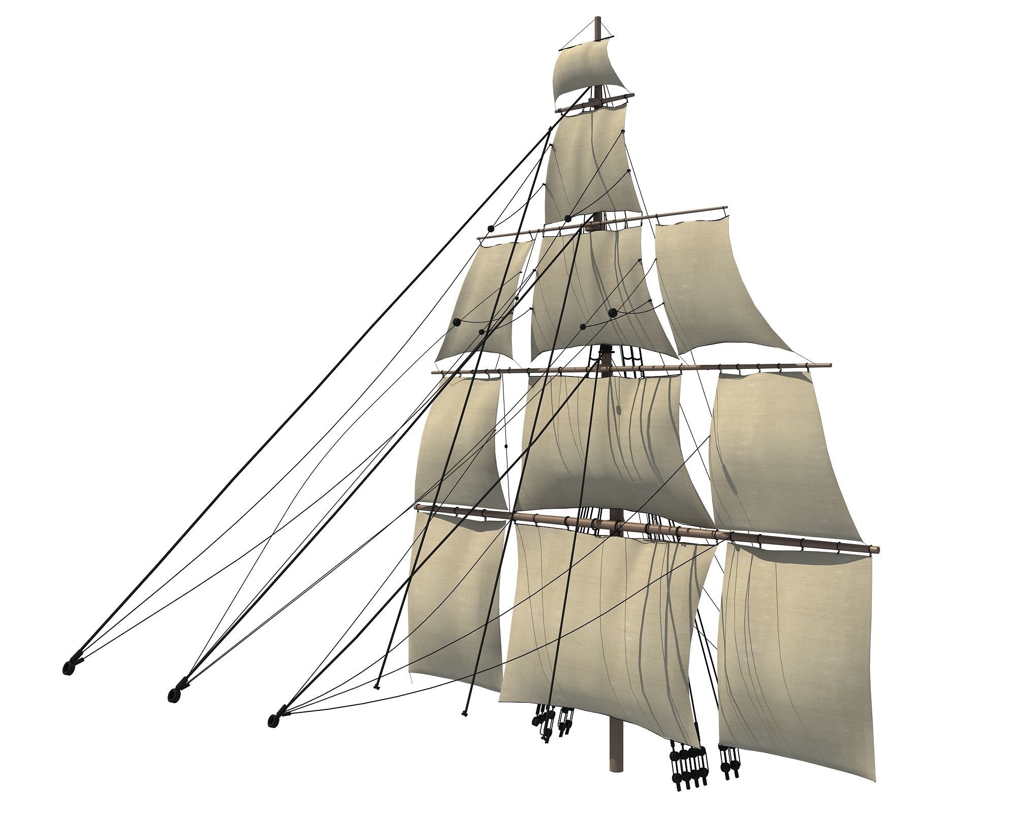 White Sailing Ship Mast 3D model_3