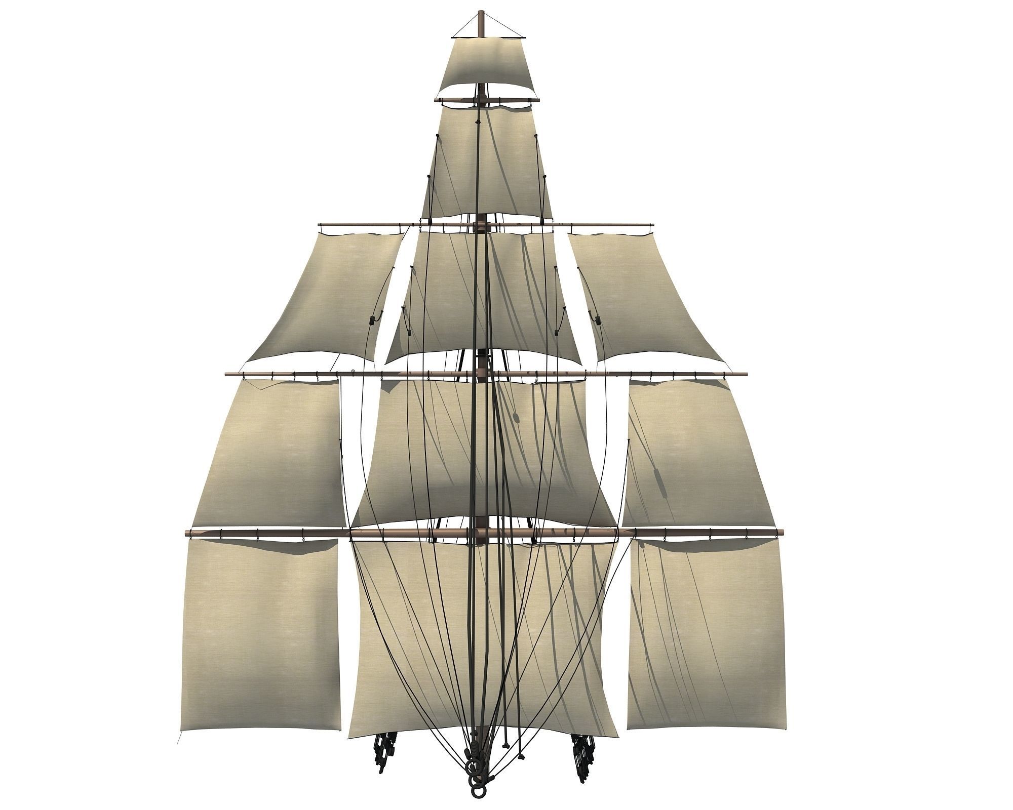 White Sailing Ship Mast 3D model_7