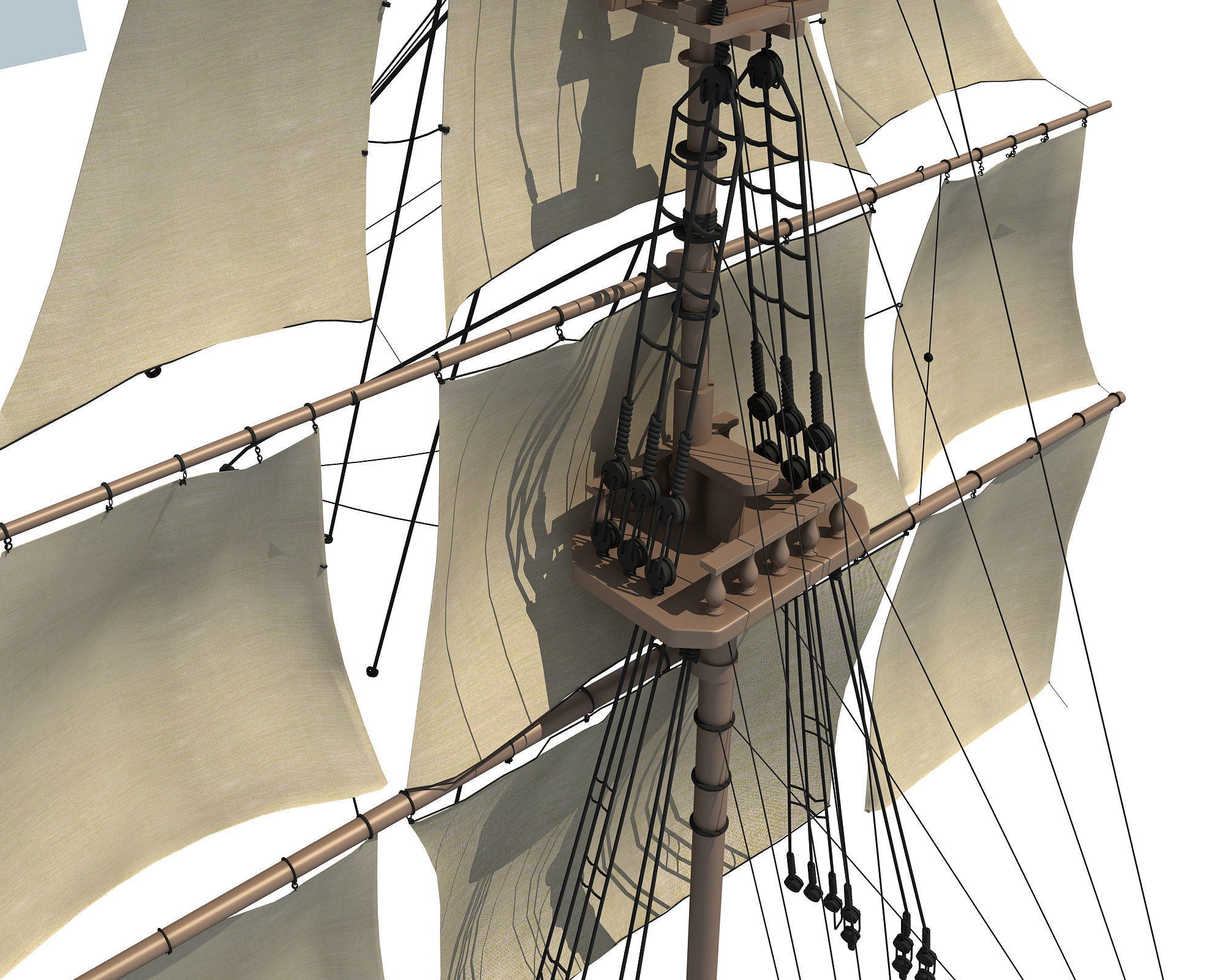 White Sailing Ship Mast 3D model_9