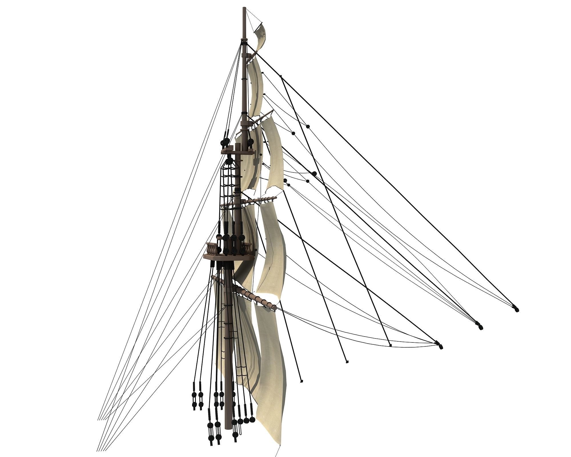 White Sailing Ship Mast 3D model_6