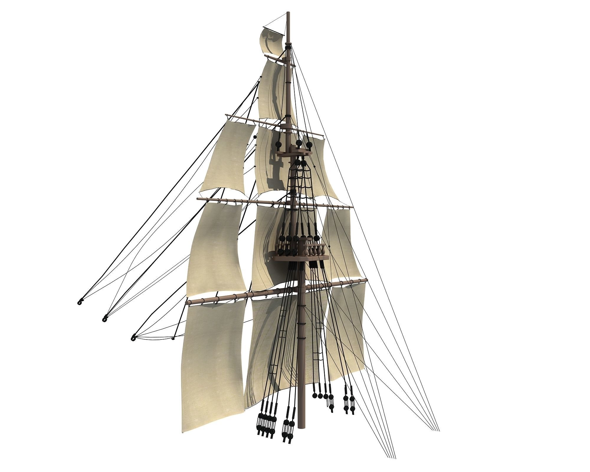 White Sailing Ship Mast 3D model_2