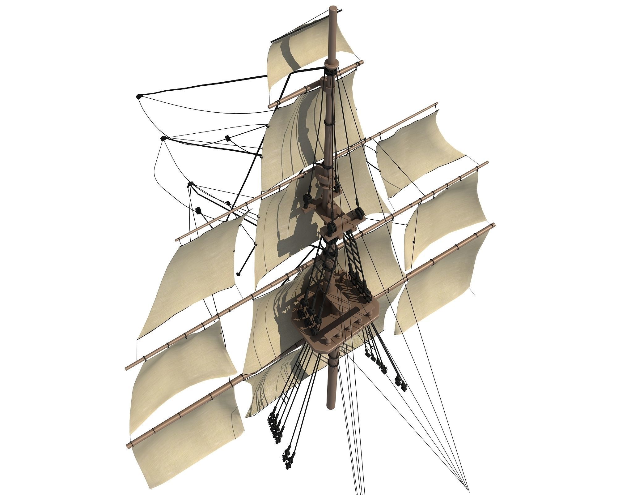 White Sailing Ship Mast 3D model_1