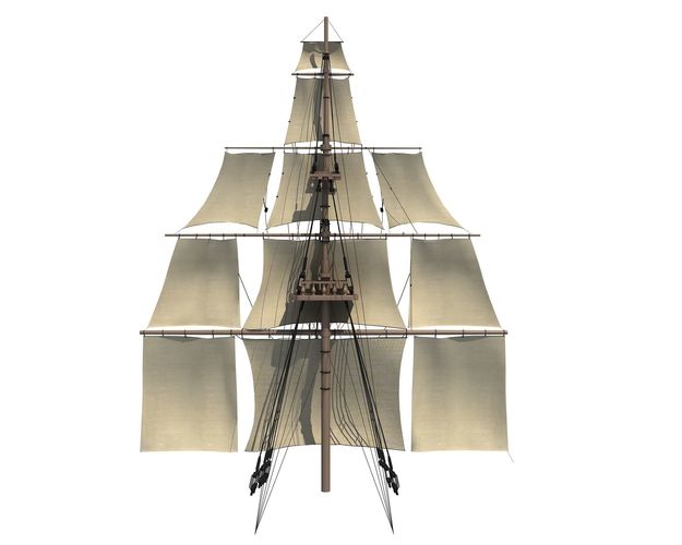 White Sailing Ship Mast 3D model