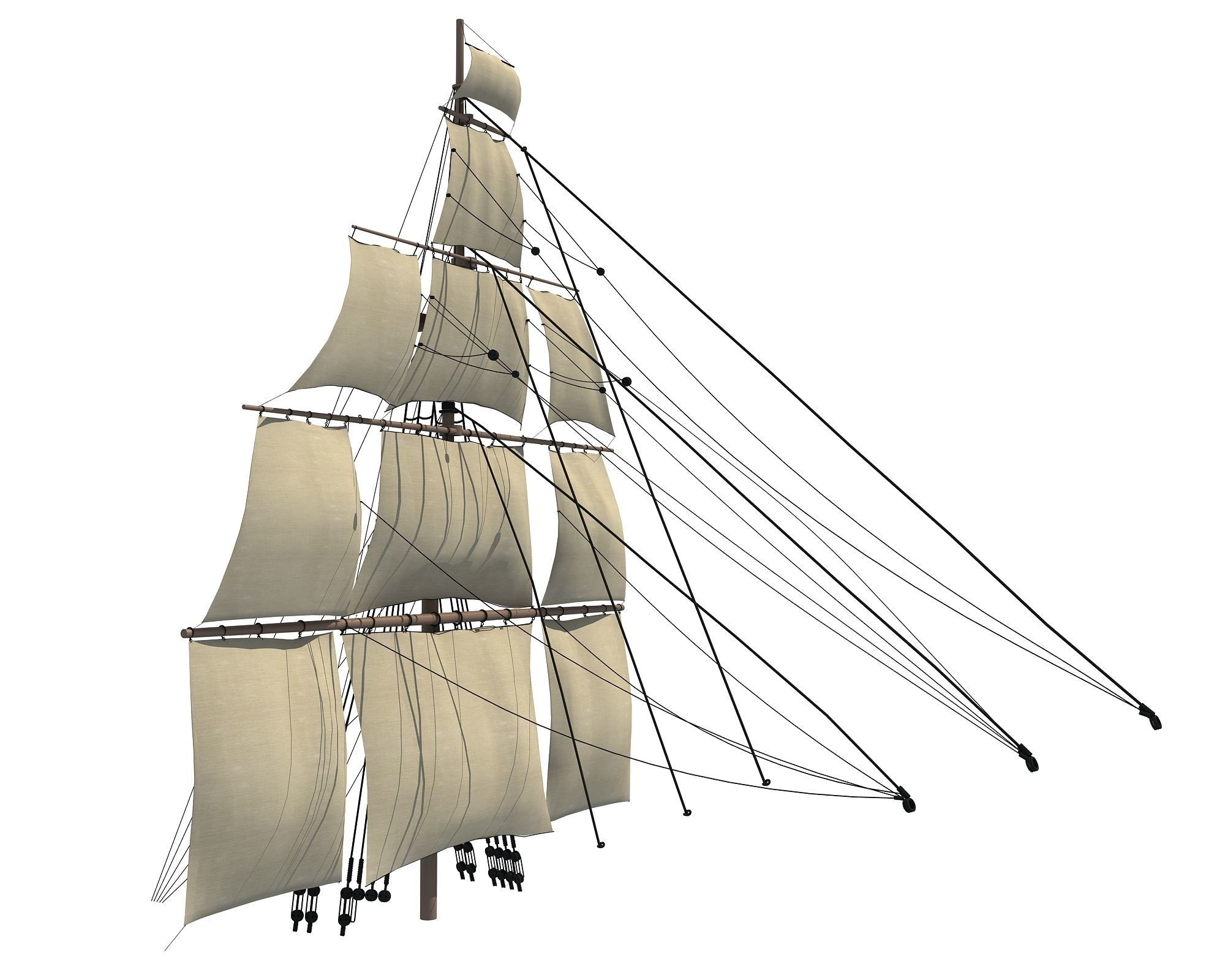 White Sailing Ship Mast 3D model_8