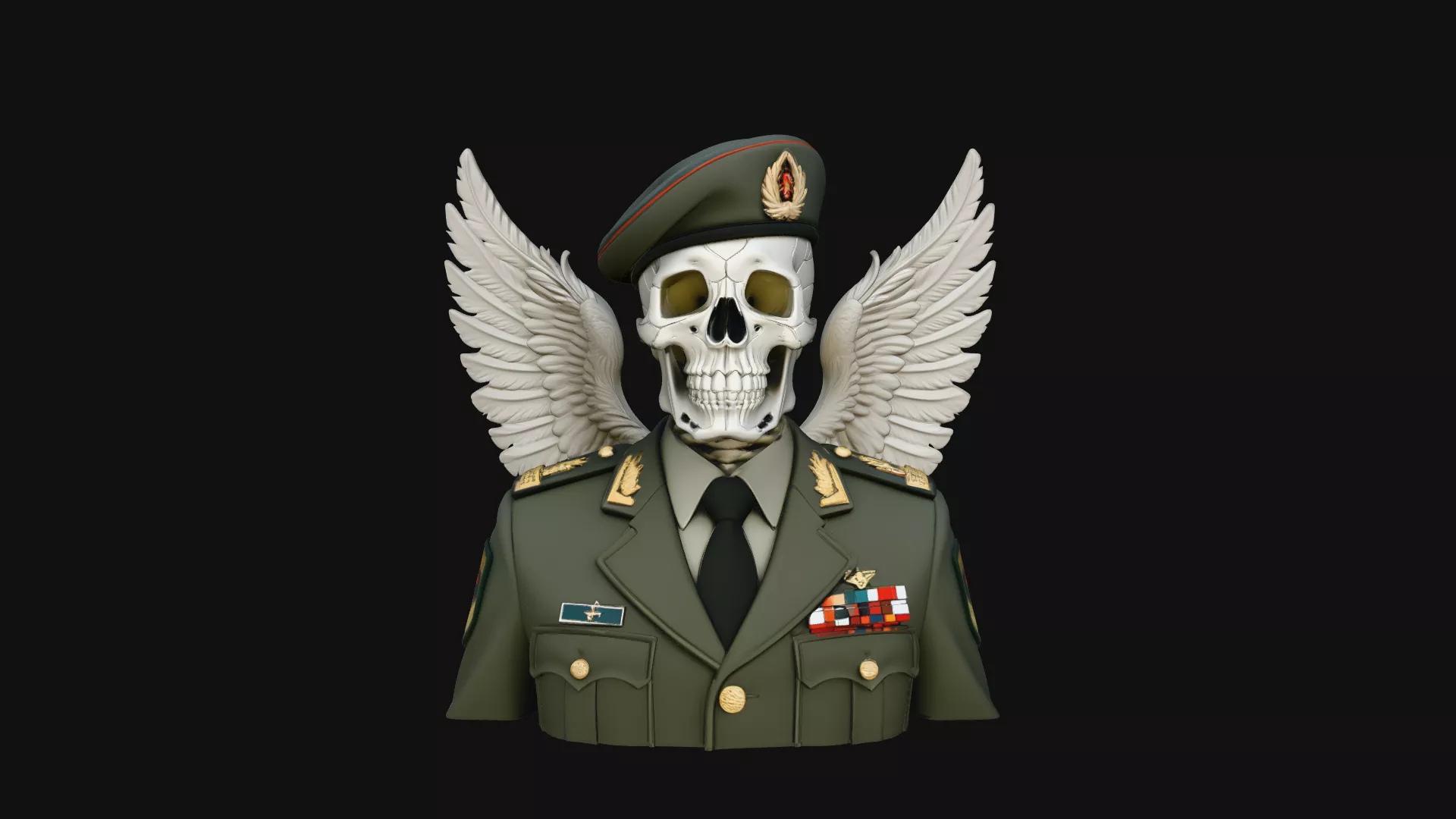 Winged Skull General Bust Statue Design 2 - 3D Print Model 3D print model