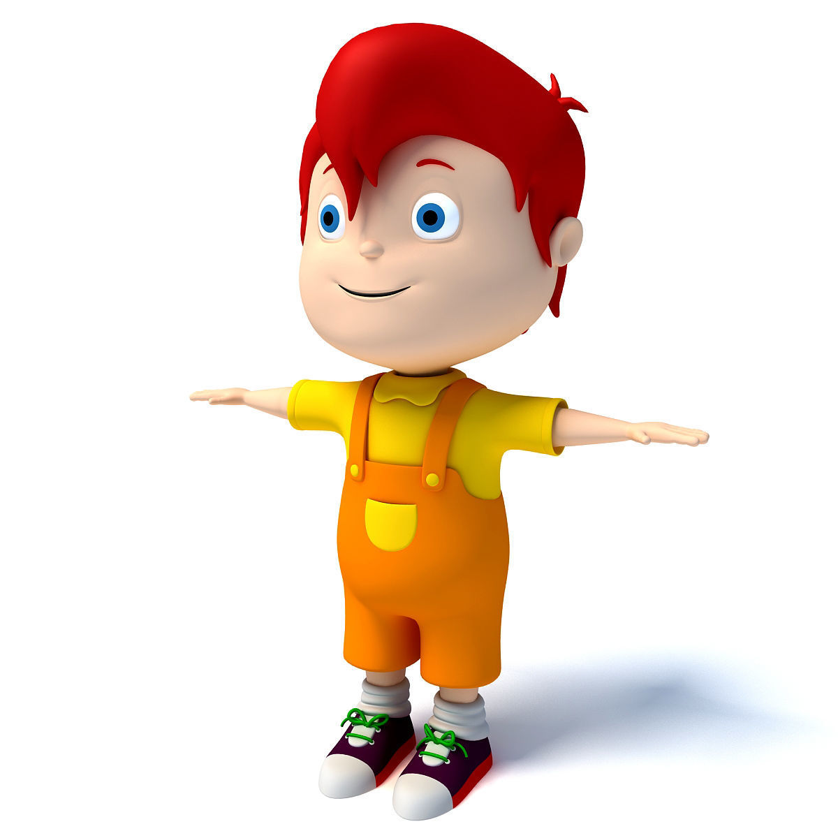 Red Hair Rigged Cartoon Kid Character 3D model_8