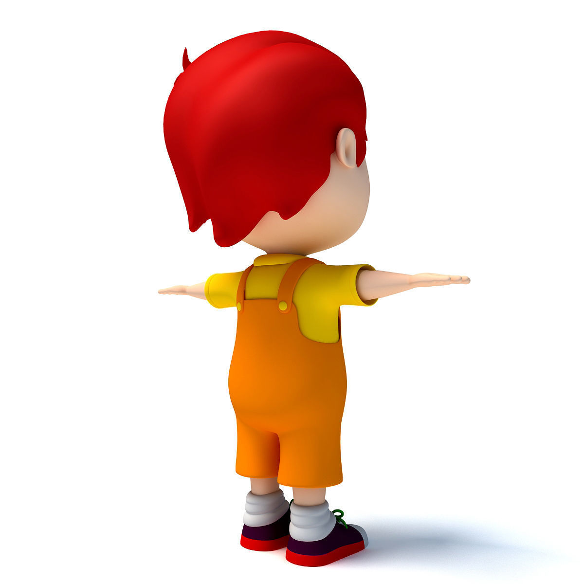 Red Hair Rigged Cartoon Kid Character 3D model_5