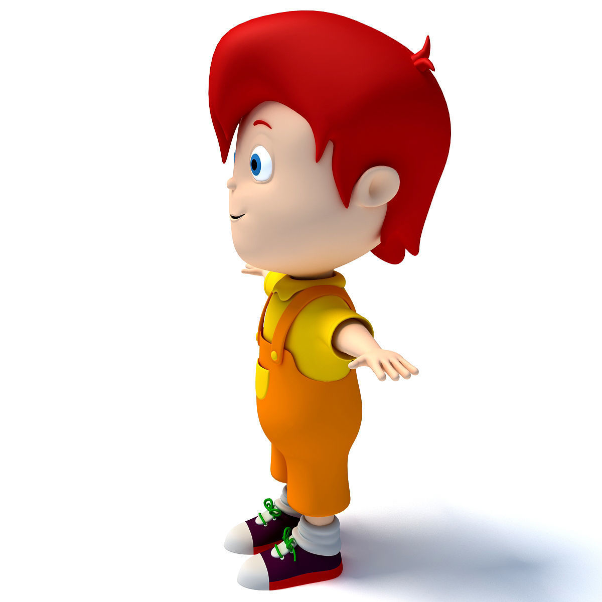Red Hair Rigged Cartoon Kid Character 3D model_2