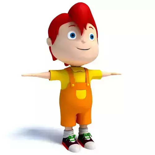 Red Hair Rigged Cartoon Kid Character 3D model