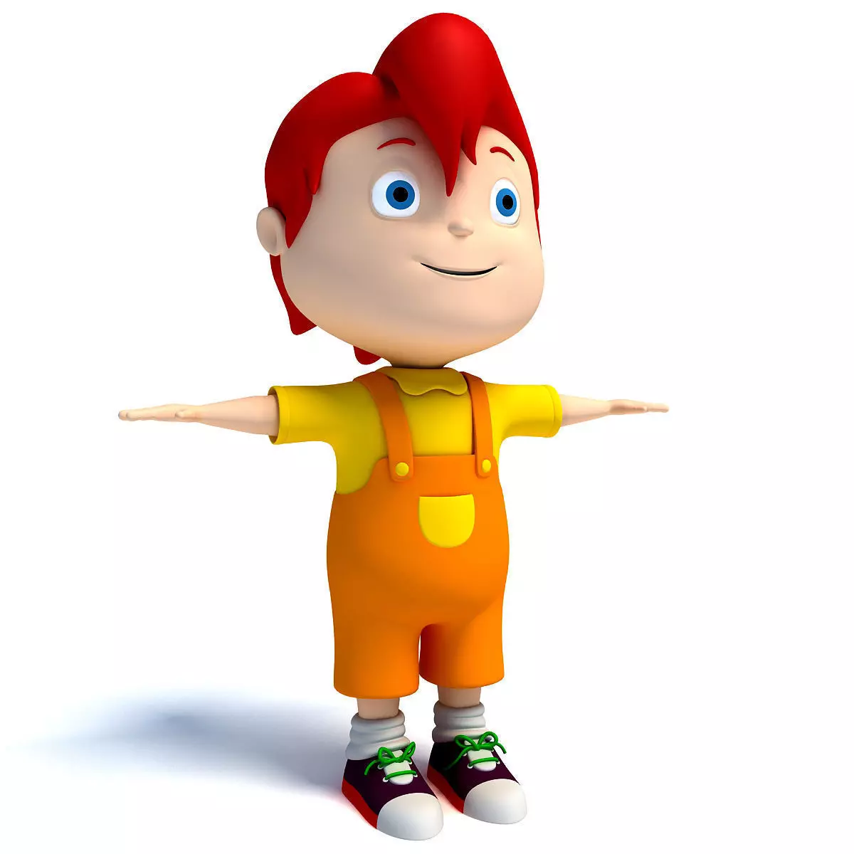 Red Hair Rigged Cartoon Kid Character 3D model_0