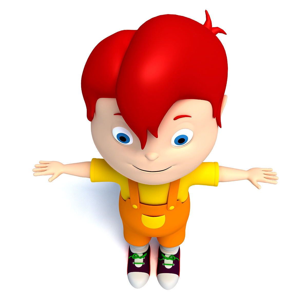 Red Hair Rigged Cartoon Kid Character 3D model_10