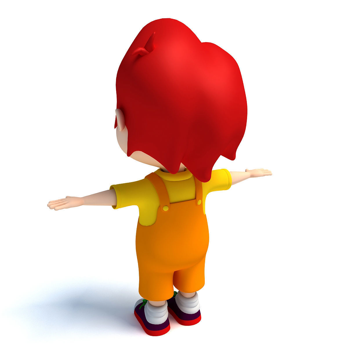 Red Hair Rigged Cartoon Kid Character 3D model_1