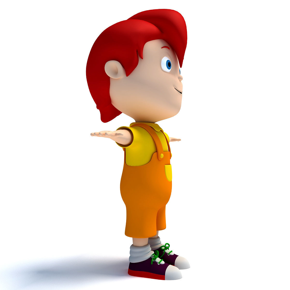 Red Hair Rigged Cartoon Kid Character 3D model_6