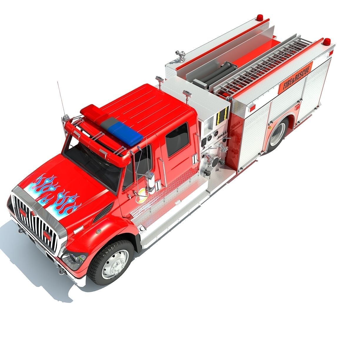 Red Rescue Fire Pumper Truck 3D model_4