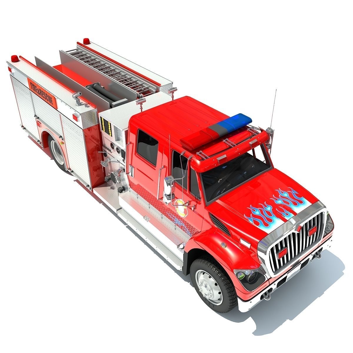 Red Rescue Fire Pumper Truck 3D model_8