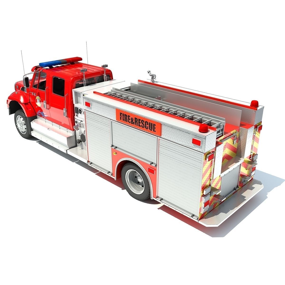 Red Rescue Fire Pumper Truck 3D model_7