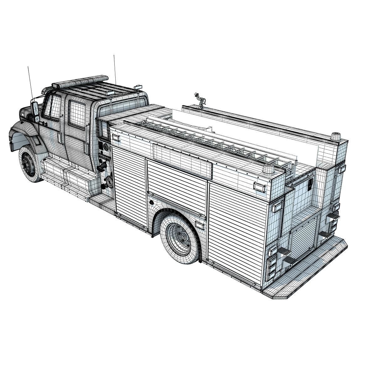 Red Rescue Fire Pumper Truck 3D model_16