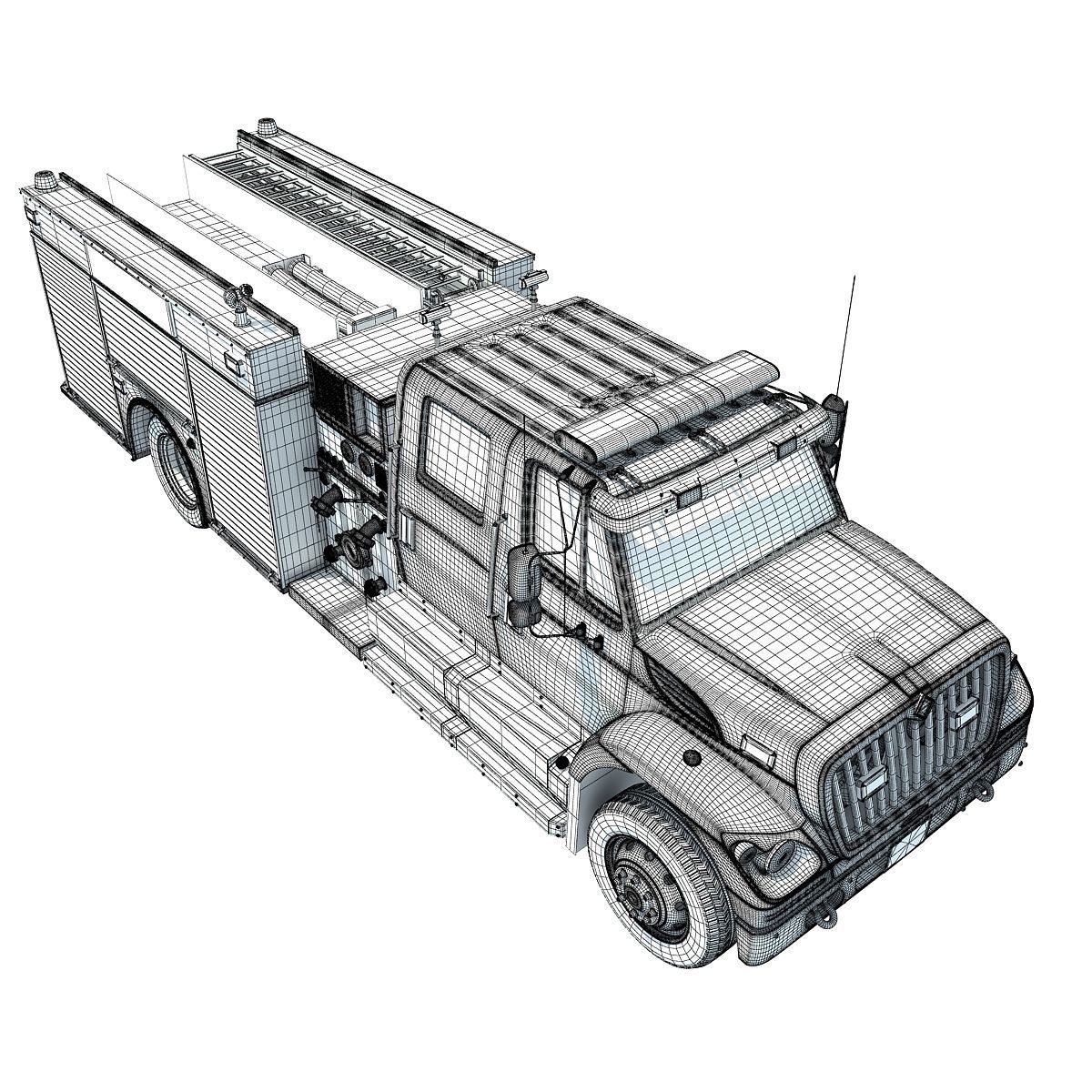 Red Rescue Fire Pumper Truck 3D model_14