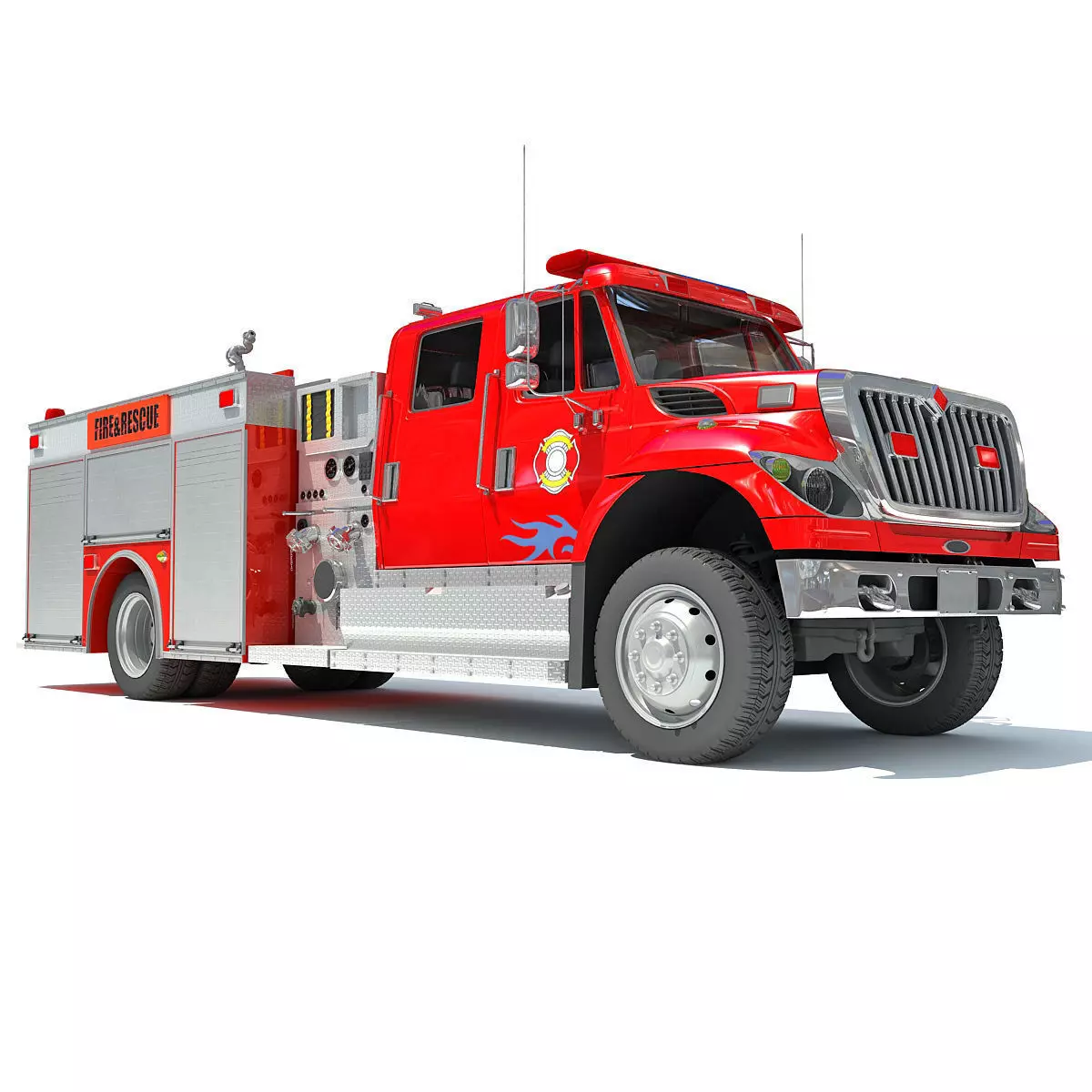 Red Rescue Fire Pumper Truck 3D model_0