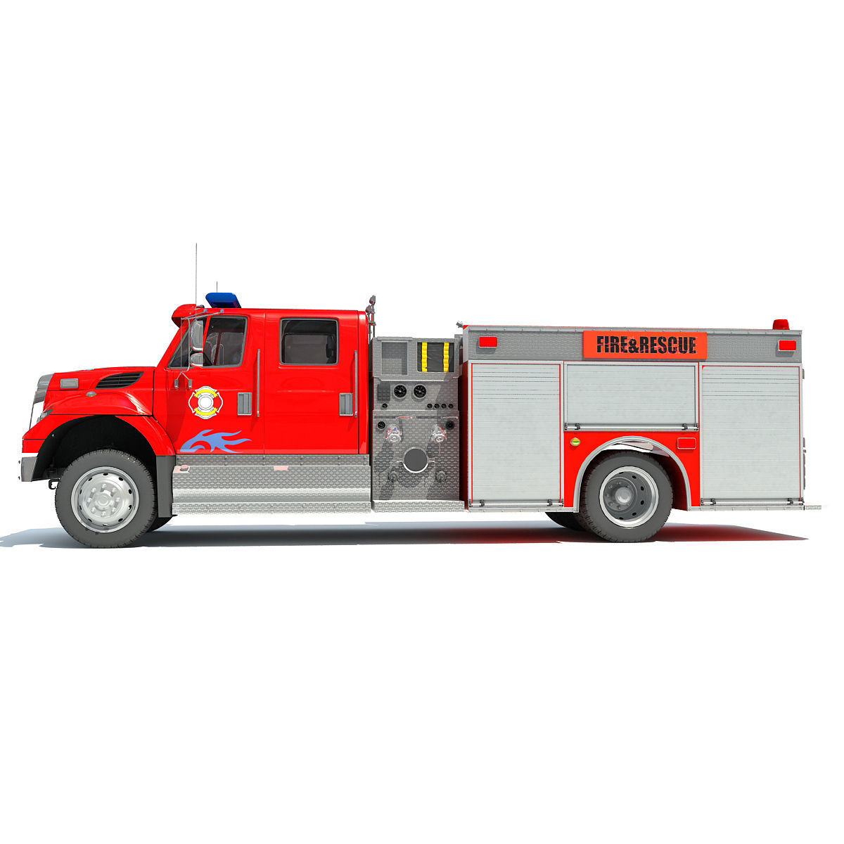 Red Rescue Fire Pumper Truck 3D model_2