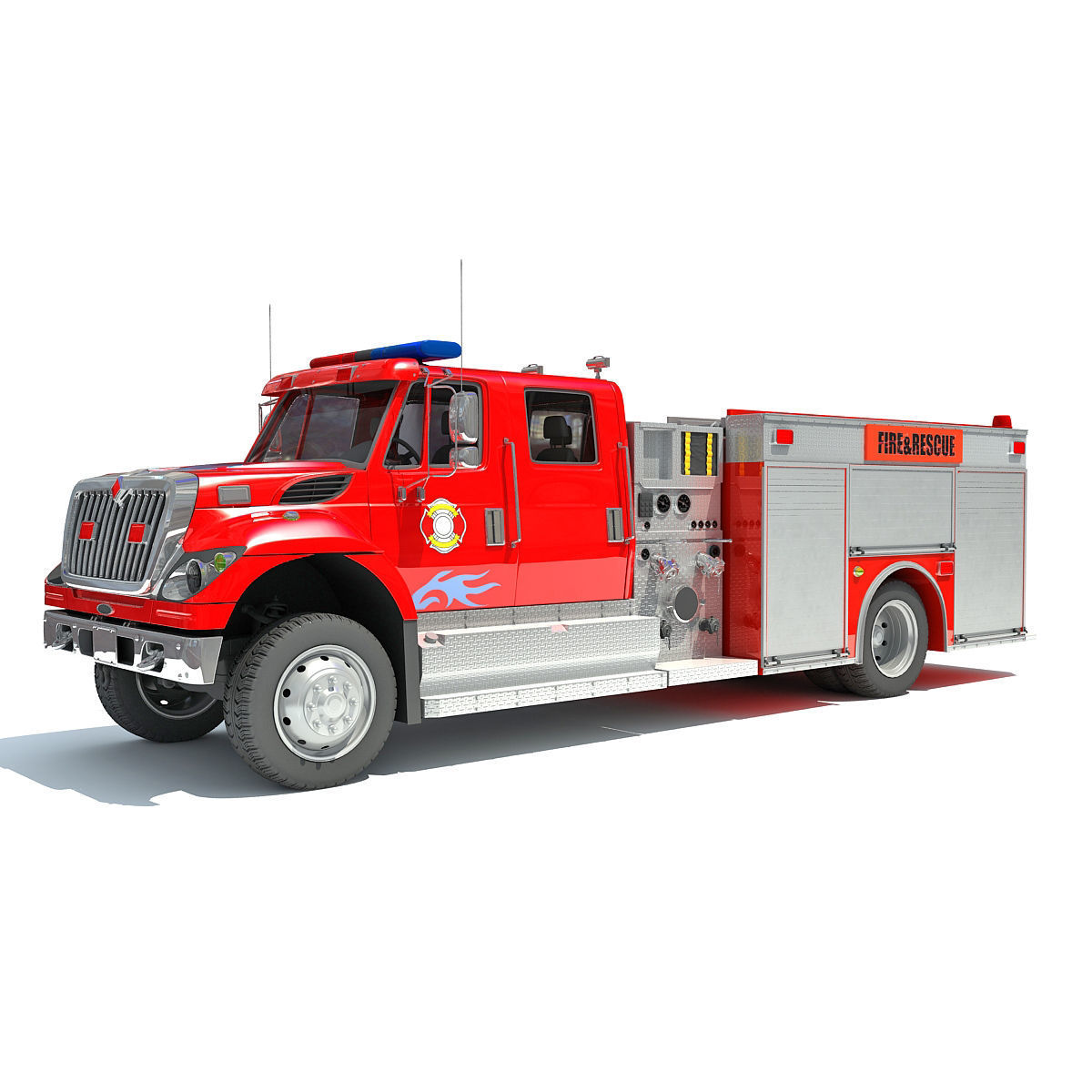 Red Rescue Fire Pumper Truck 3D model_1