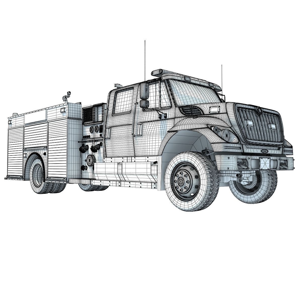 Red Rescue Fire Pumper Truck 3D model_13