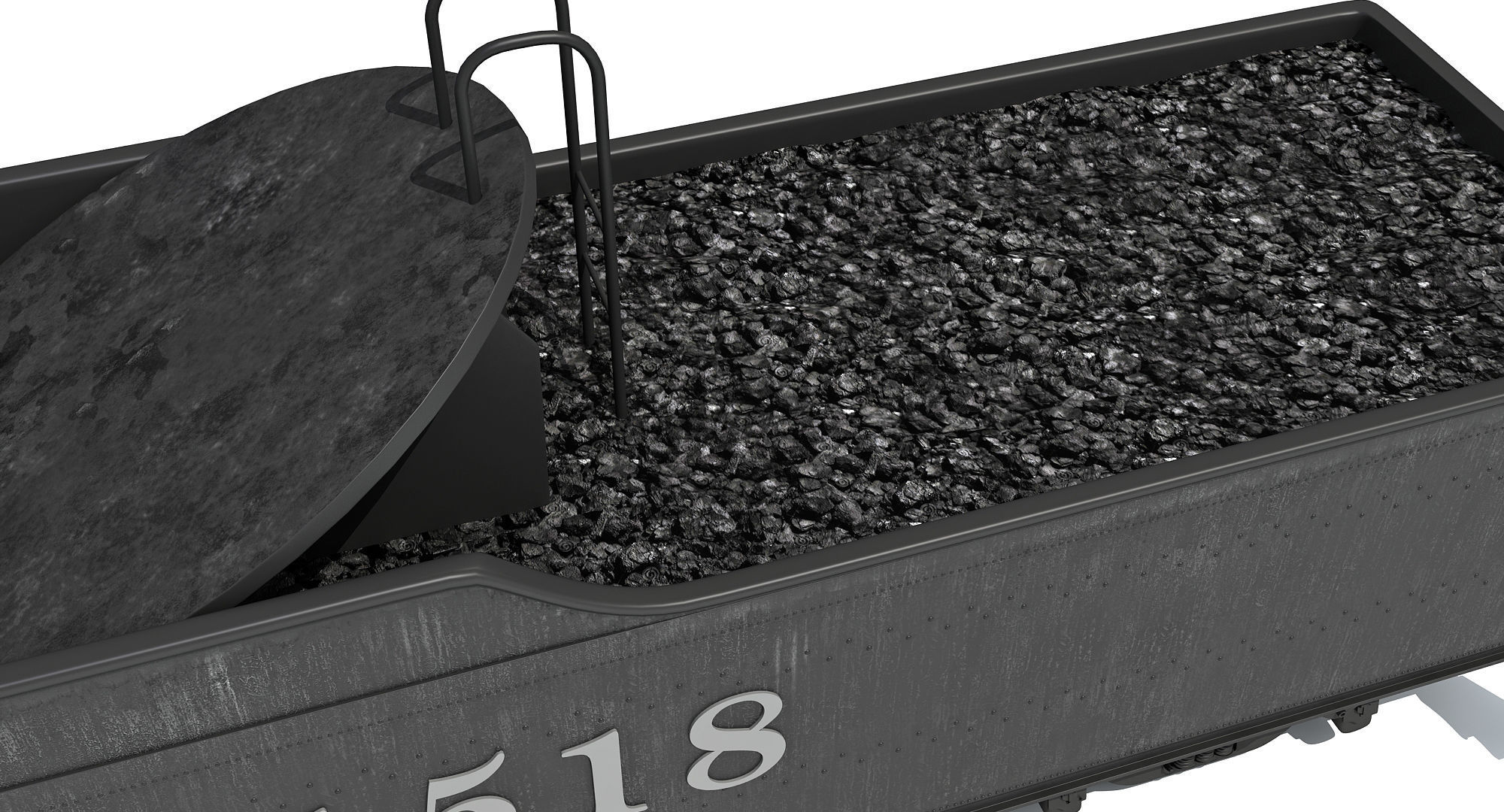 Black Railway Coal Carrying Car Steam Train 3D model_10