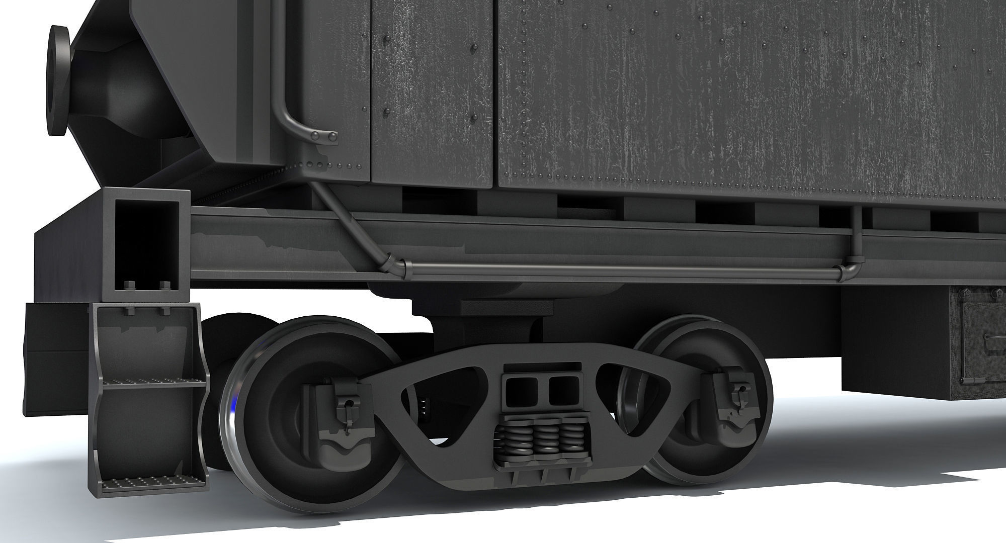 Black Railway Coal Carrying Car Steam Train 3D model_11