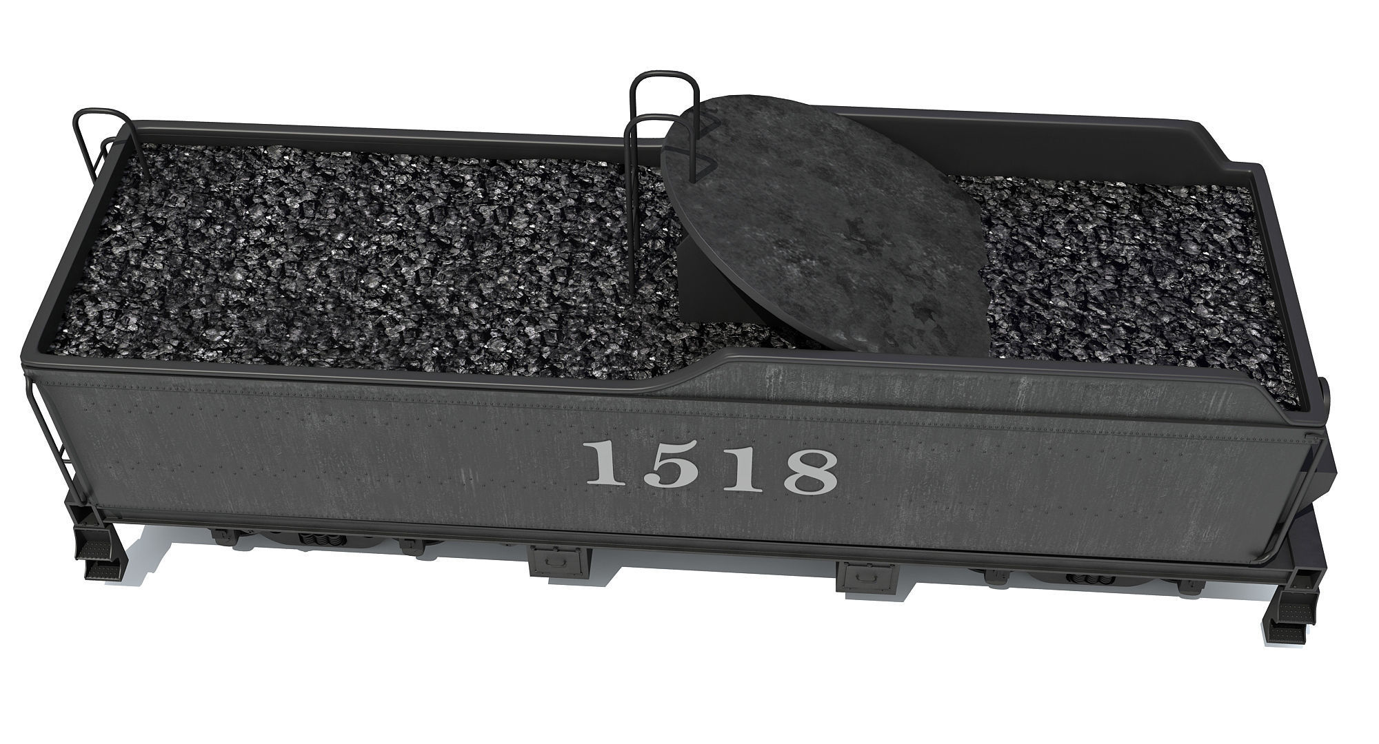 Black Railway Coal Carrying Car Steam Train 3D model_8