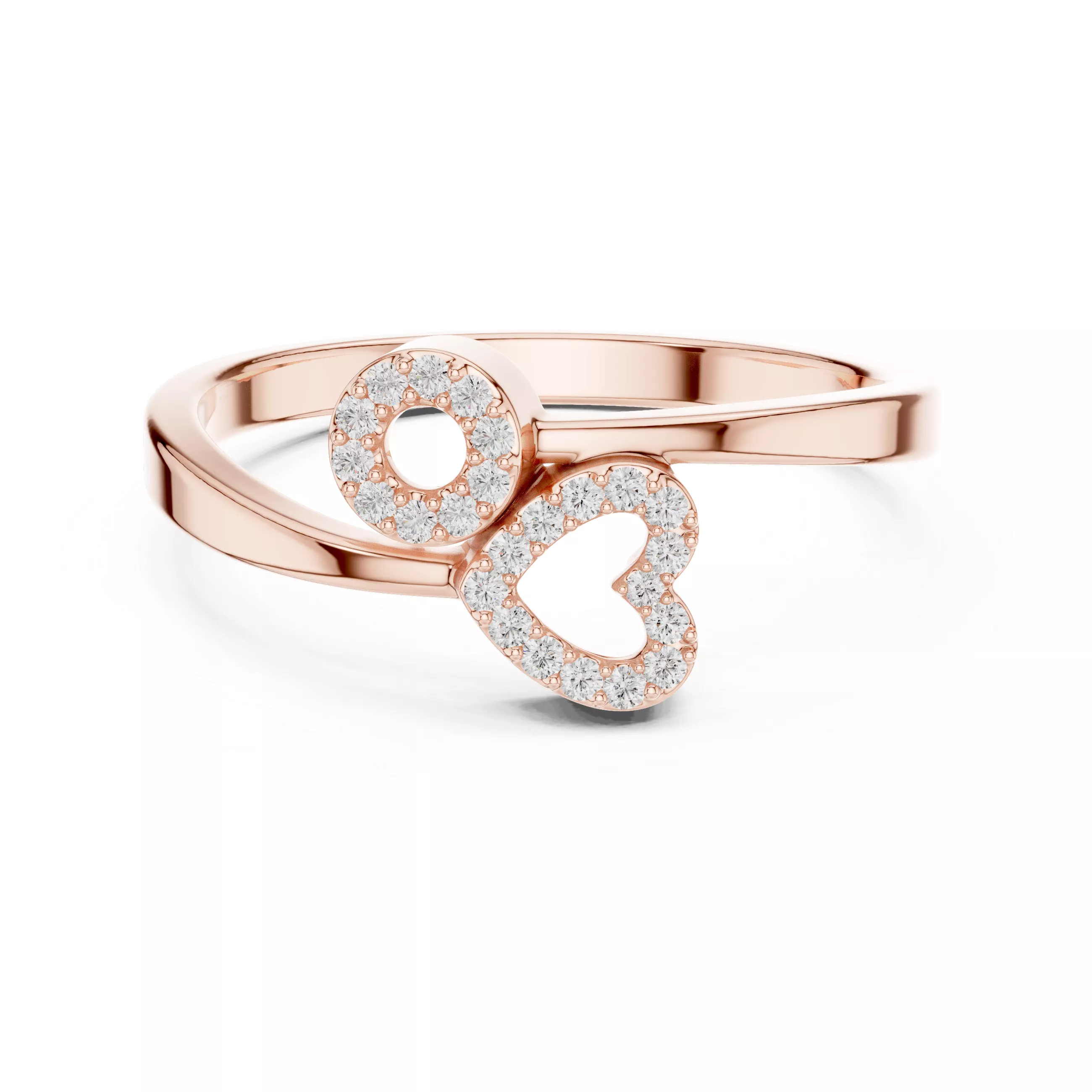 Heart Circle Diamond Bypass Ring 3D Model 3D print model