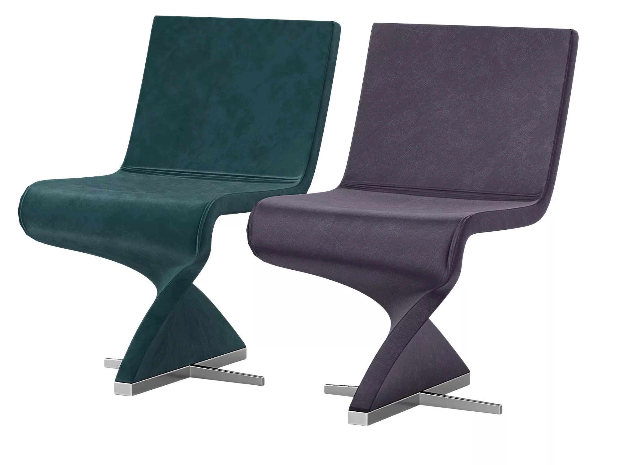 Two Upholstered Z Shaped Chairs With Chrome Cross Bases 3D model