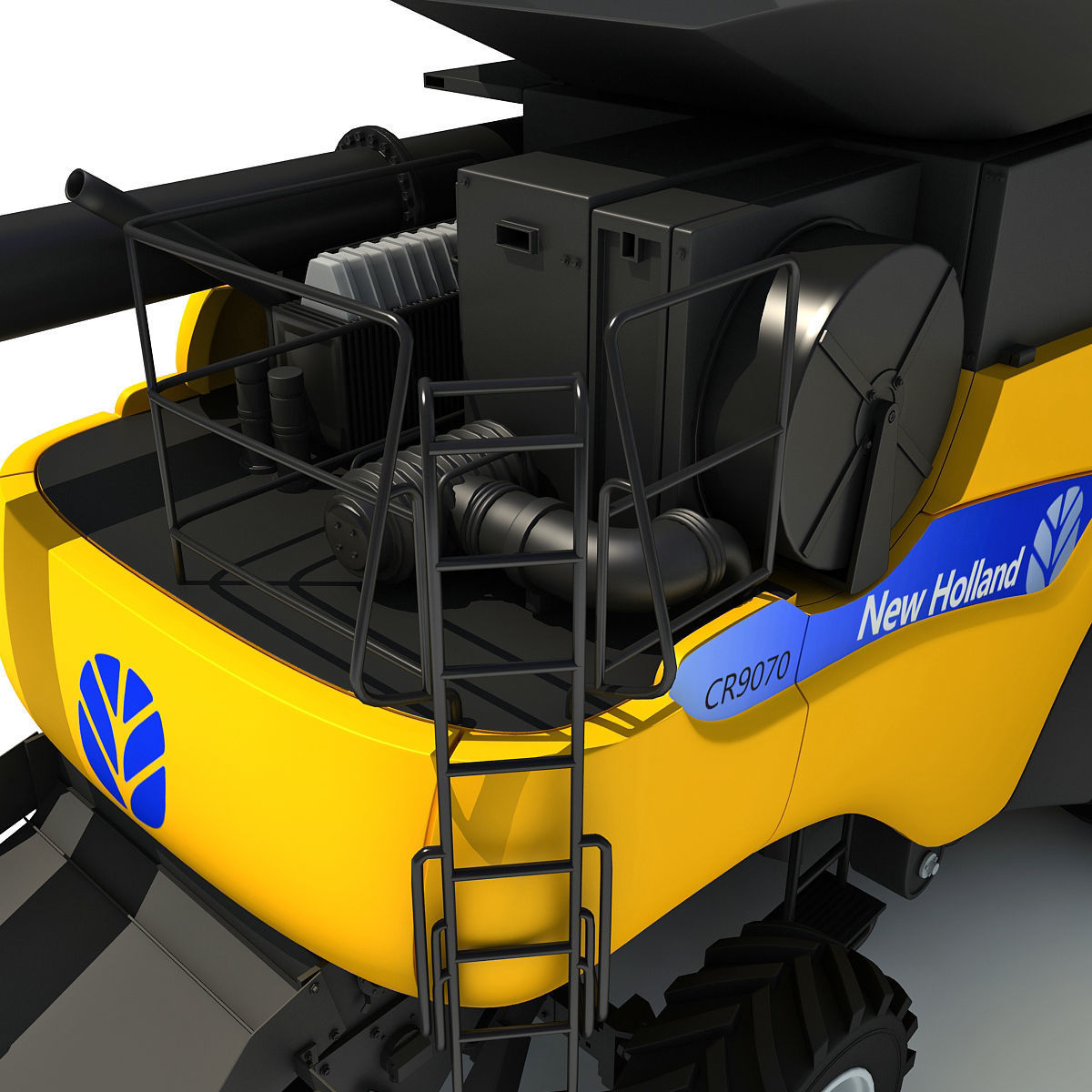 Yellow New Holland Combine 3D model_12