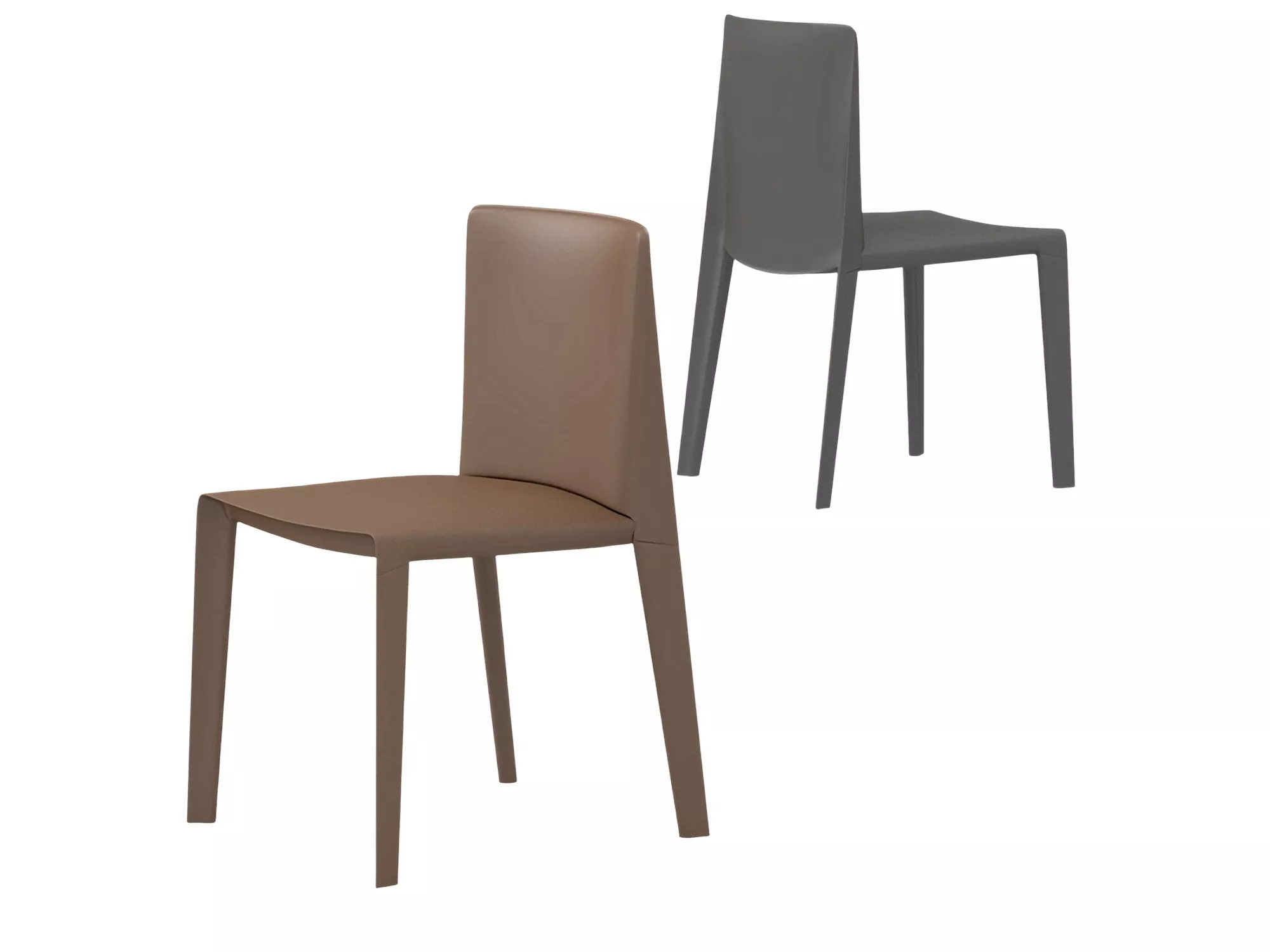 Two Minimalist Solid Dining Chairs Brown And Gray 3D model
