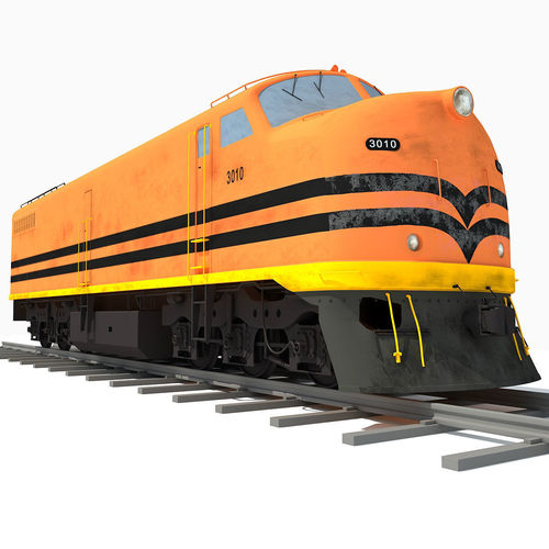 Orange Locomotive Train 3D Model 3D model