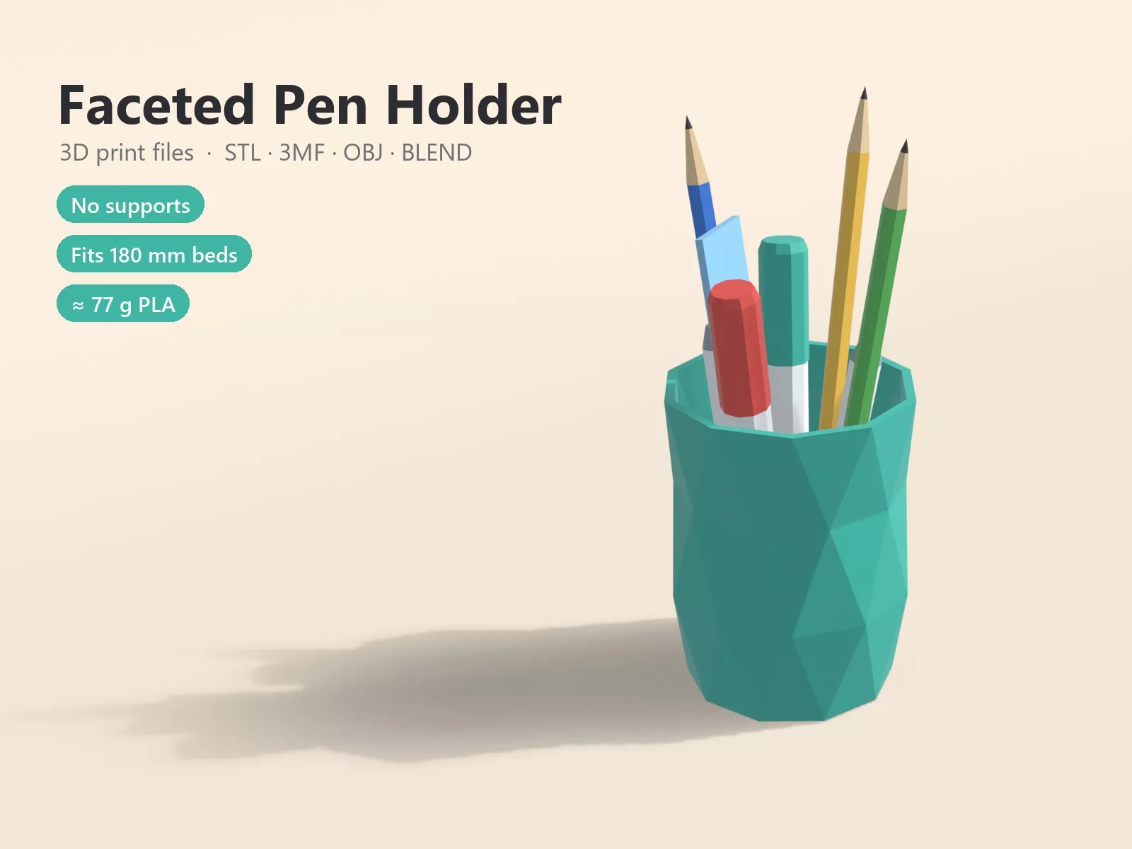 Faceted Low Poly Pen Holder 3D print model
