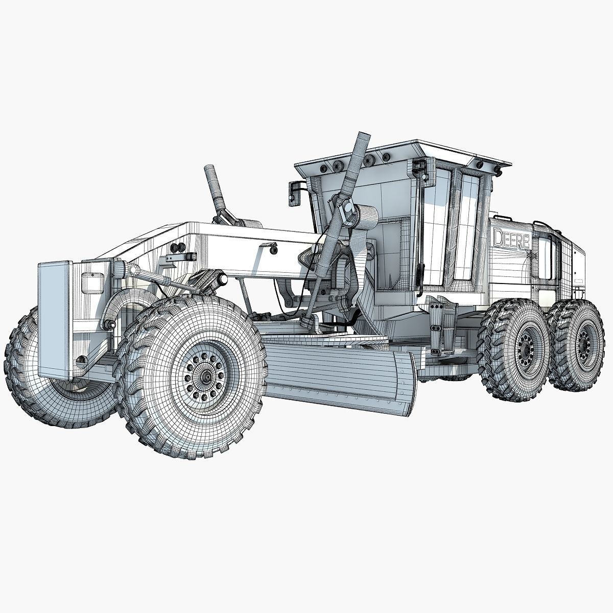 Yellow John Deere Grader 3D model_16