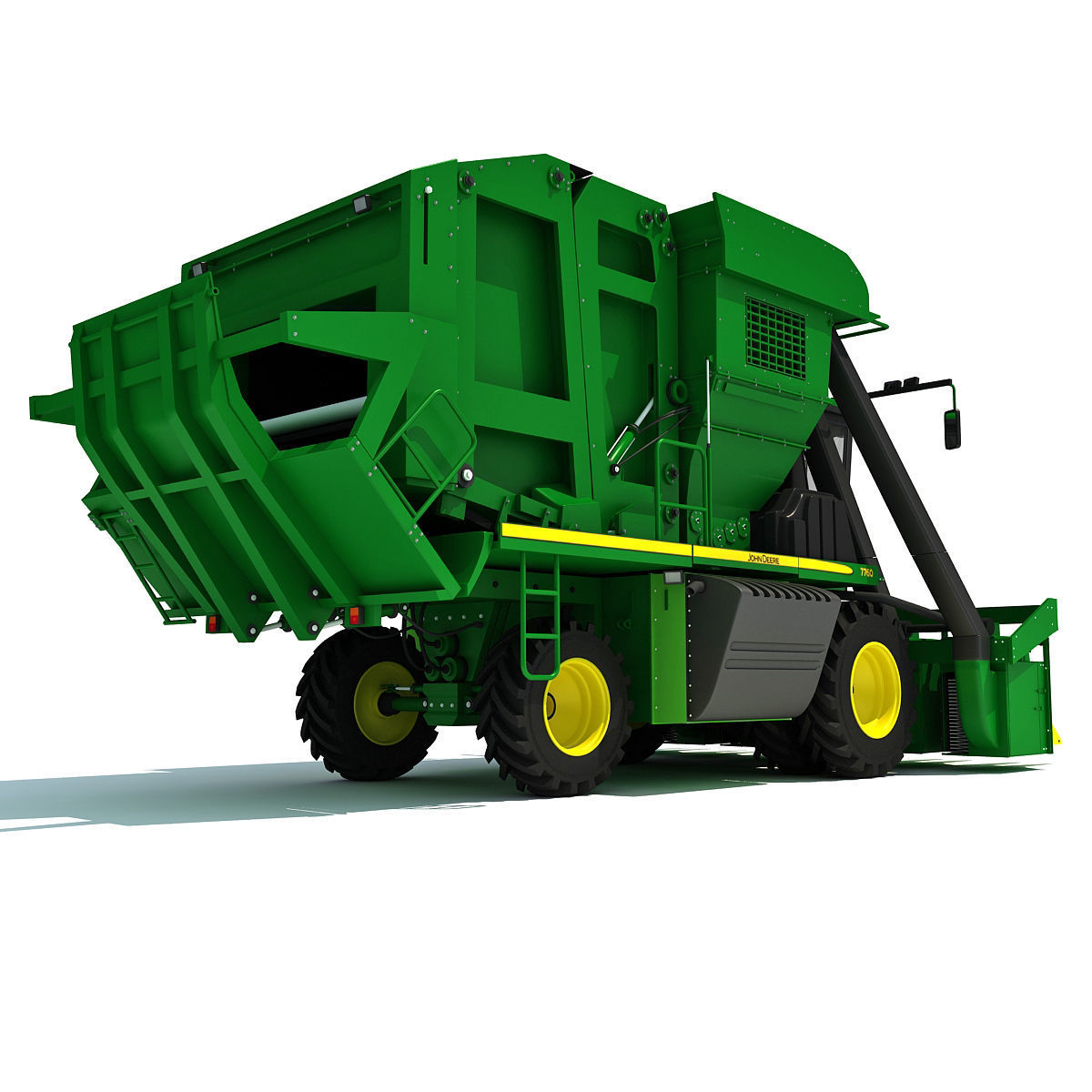 Green John Deere Cotton Picker 3D model_7
