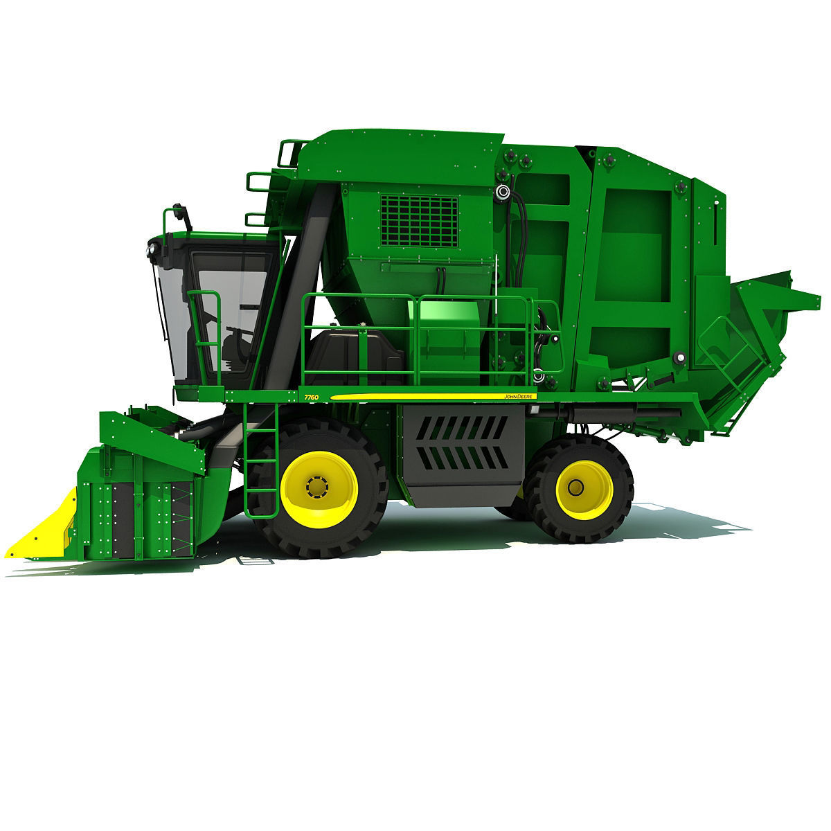 Green John Deere Cotton Picker 3D model_1