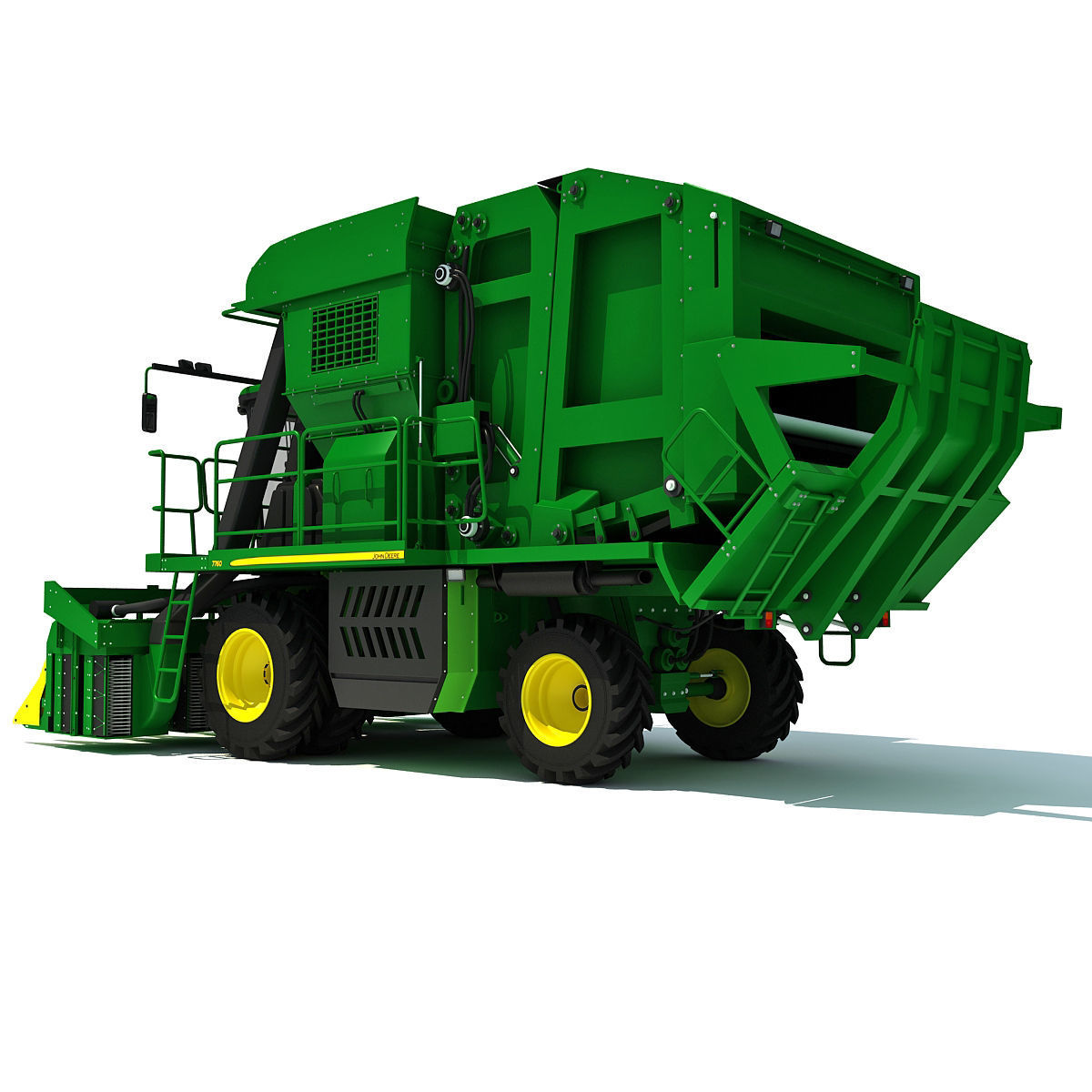 Green John Deere Cotton Picker 3D model_9