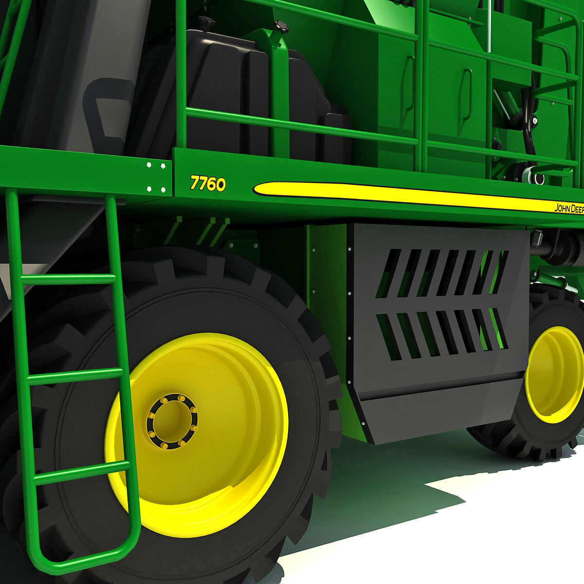 Green John Deere Cotton Picker 3D model_12