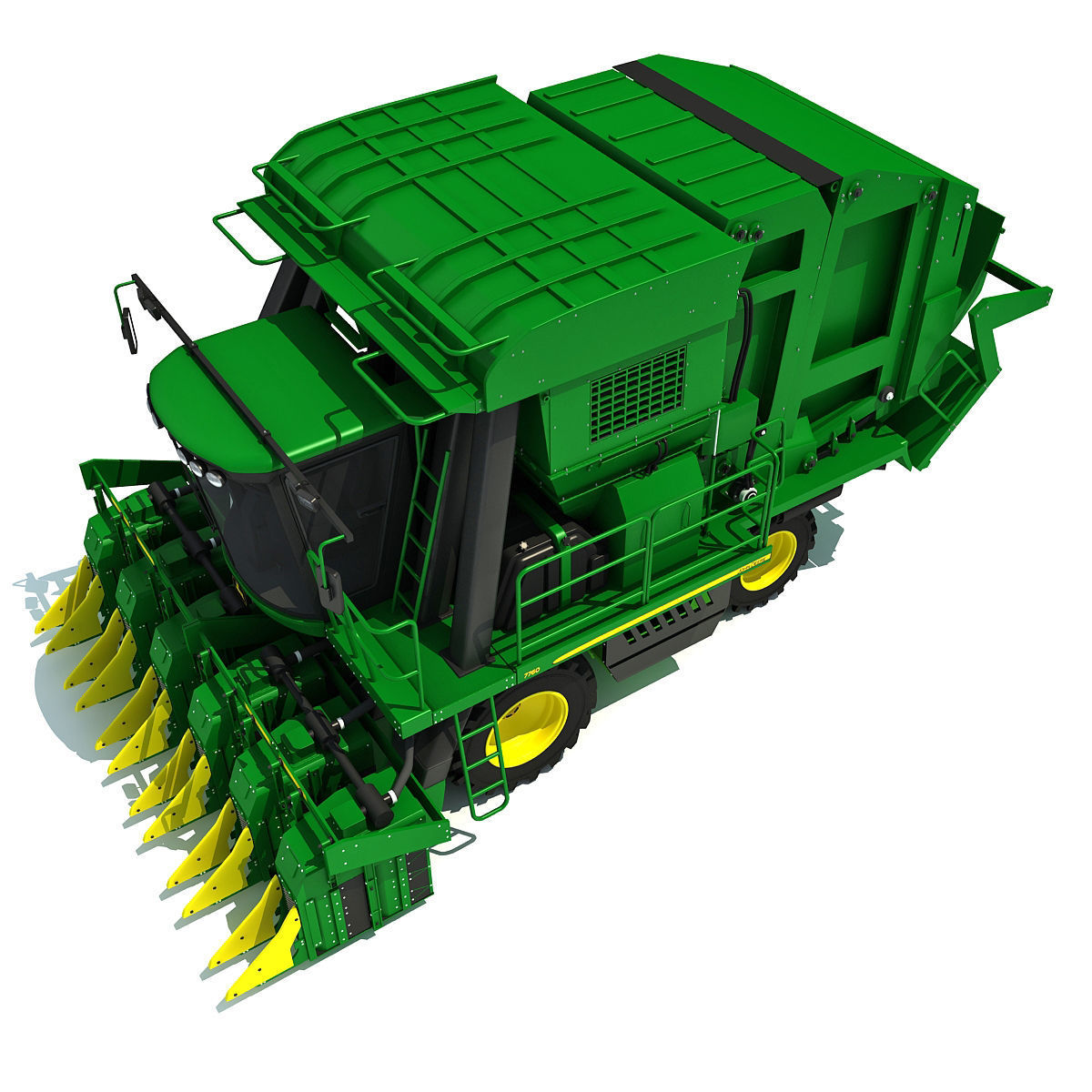 Green John Deere Cotton Picker 3D model_10