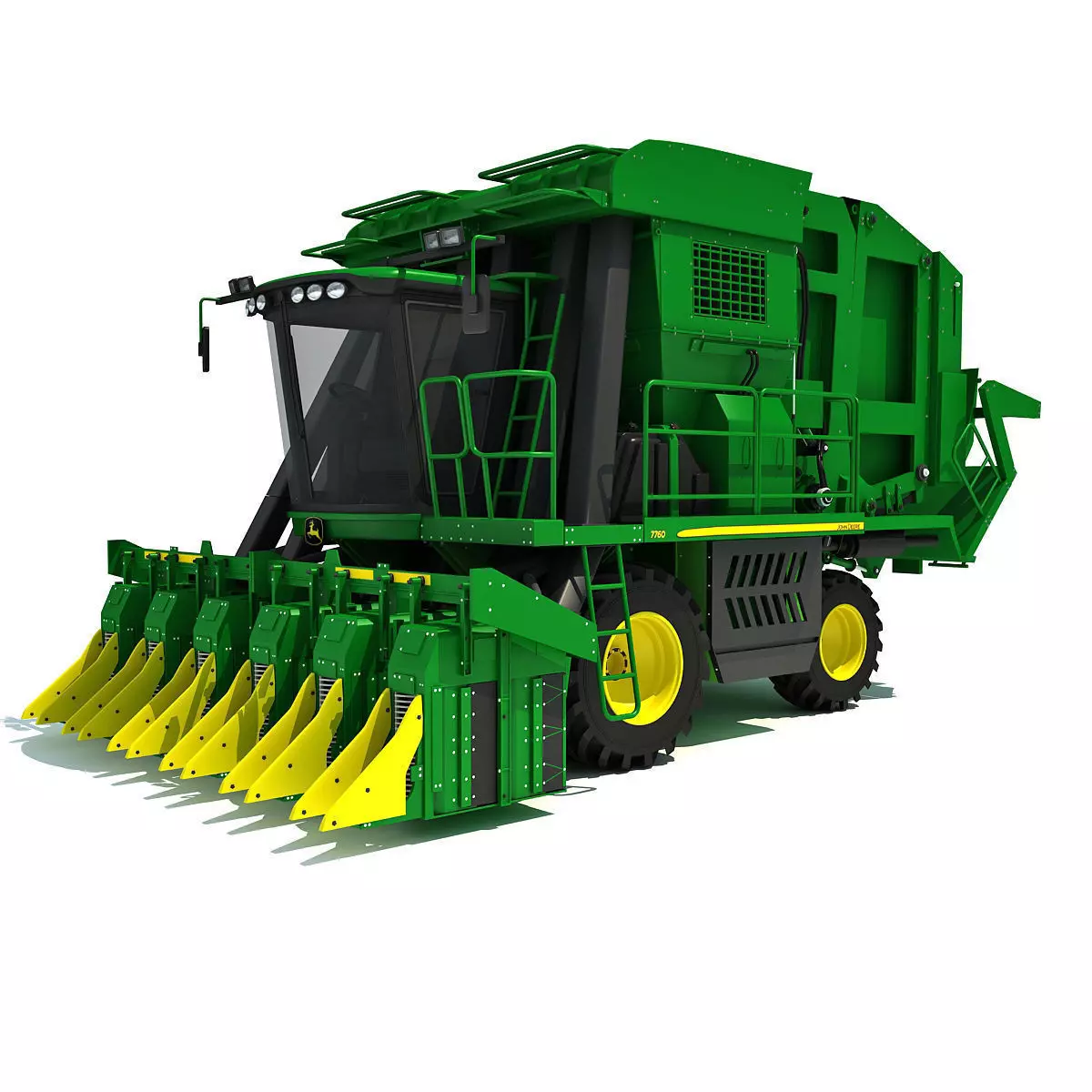 Green John Deere Cotton Picker 3D model_0