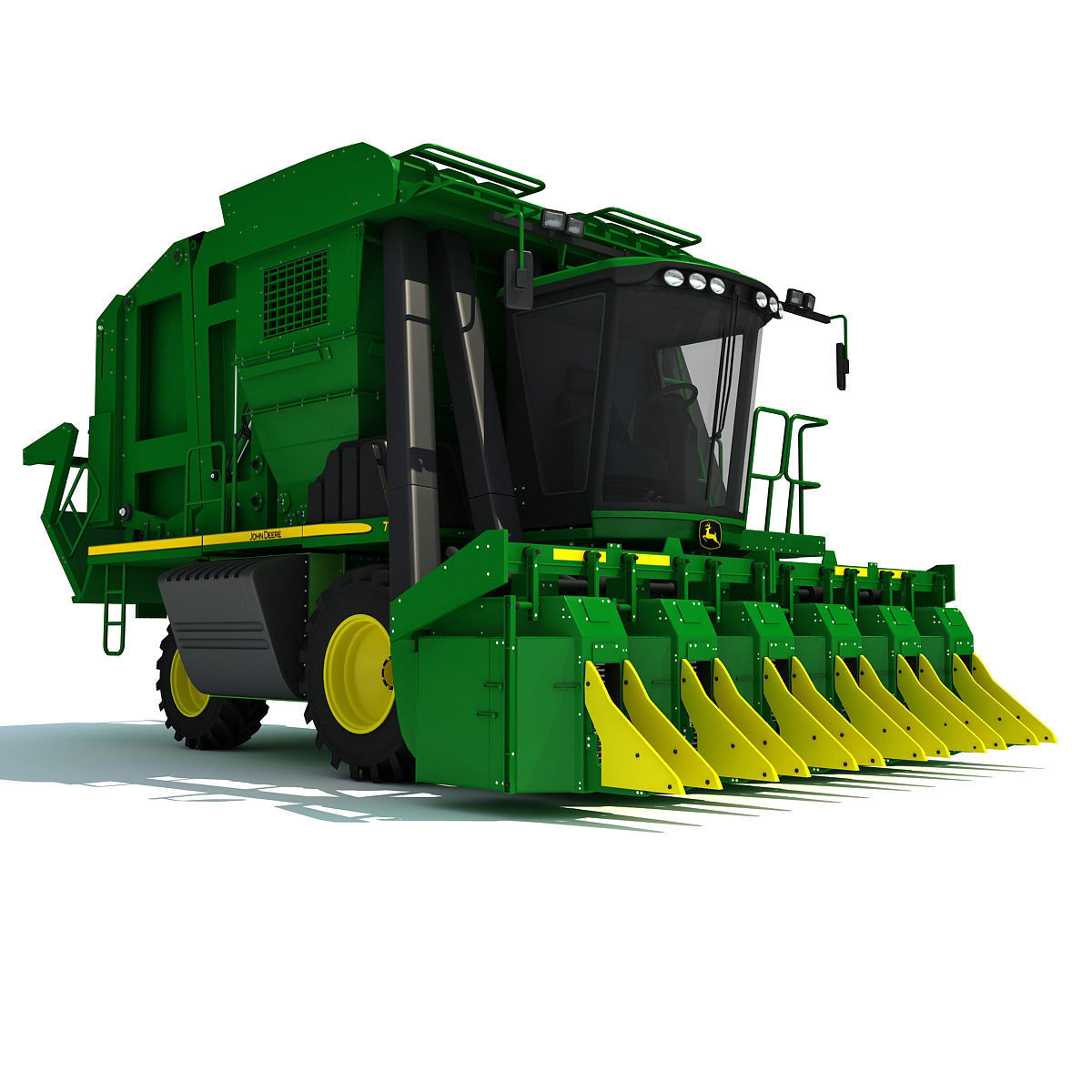 Green John Deere Cotton Picker 3D model_3