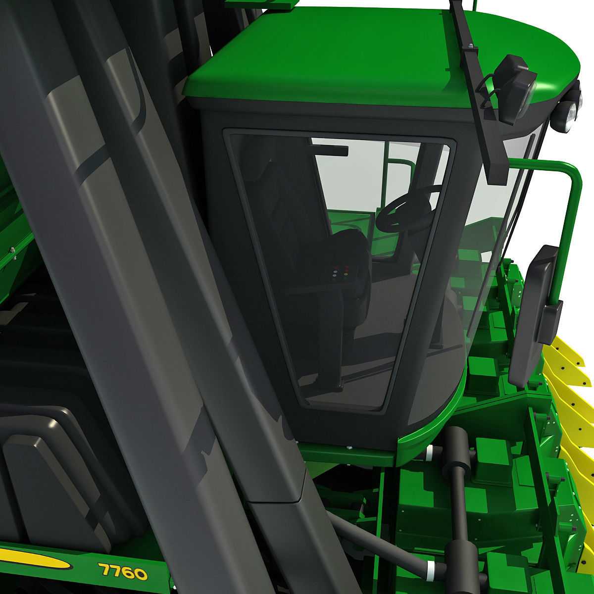 Green John Deere Cotton Picker 3D model_11