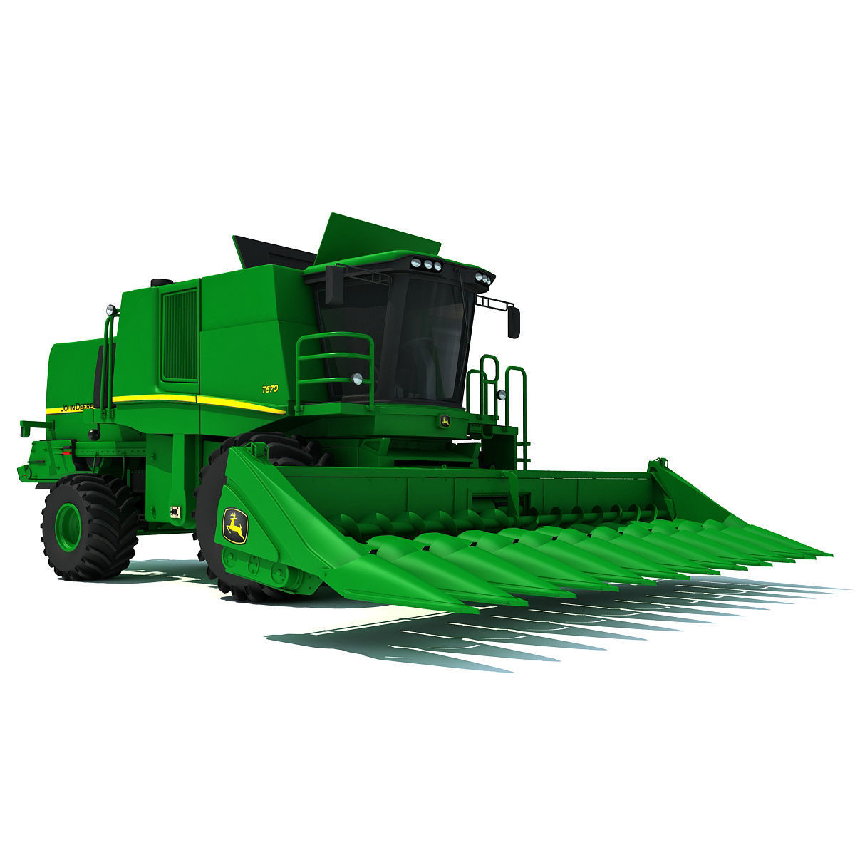 Green John Deere Combine V2 3D model_1