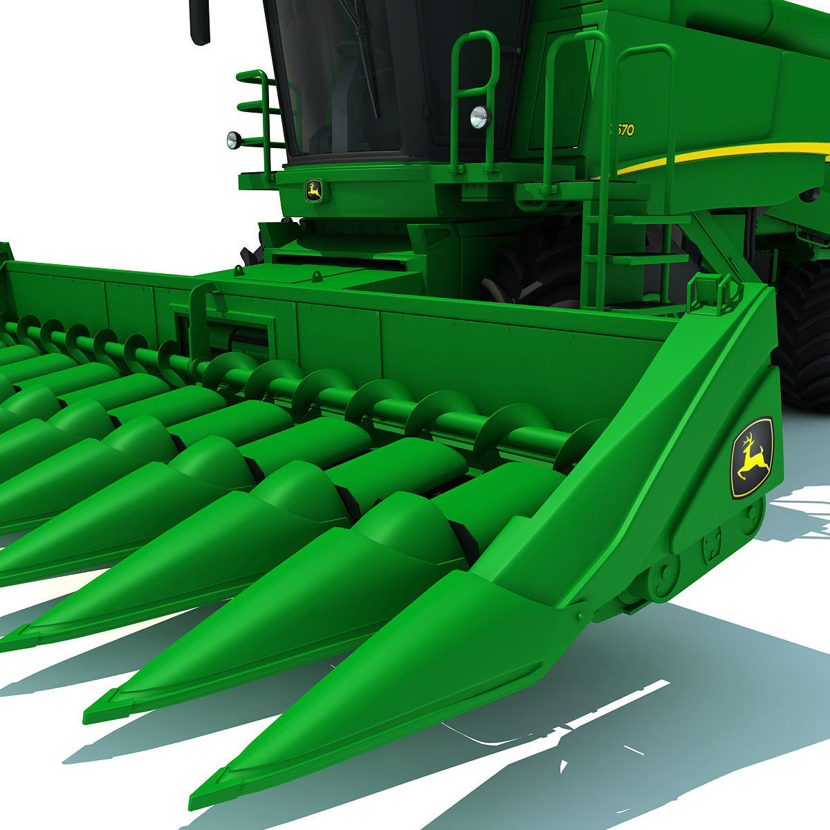 Green John Deere Combine V2 3D model_11